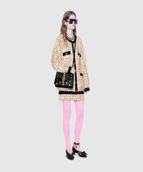 Gucci Sylvie Bee Star Small Shoulder Bag for Women - Luxury Black Leather Crossbody Purse with Gold Chain Strap, Perfect for Date Night, Parties & Special Occasions
