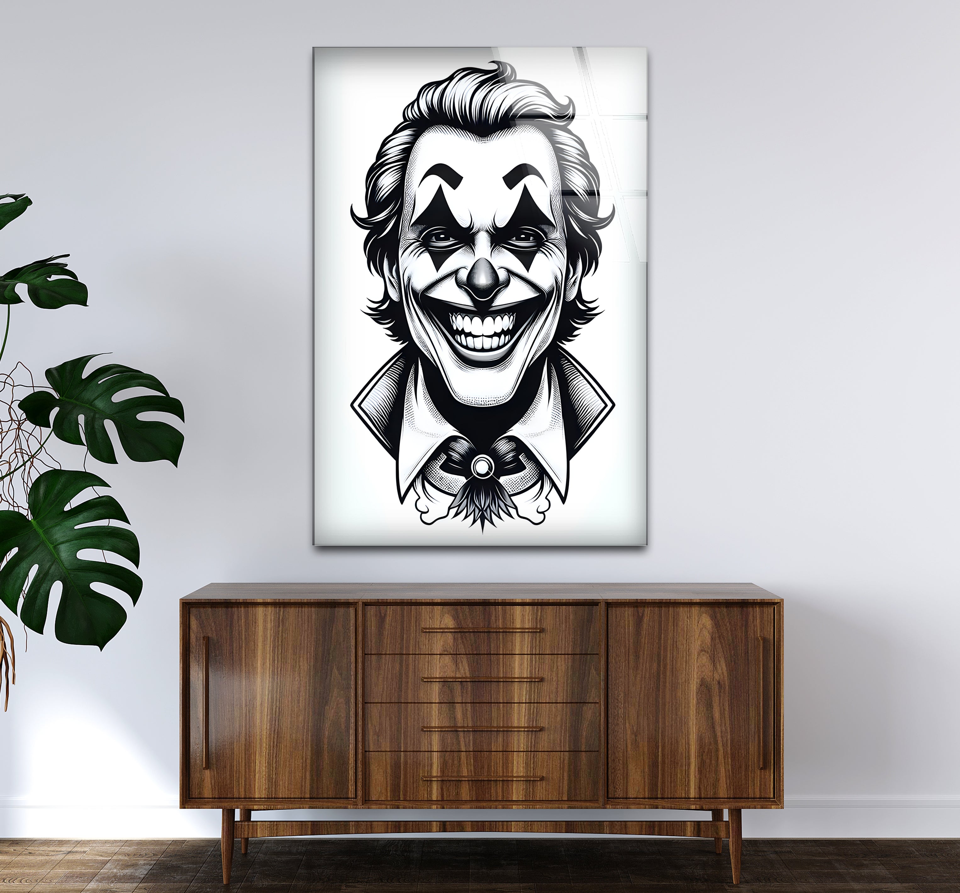 Joker Black & White Portrait Glass Wall Art - Premium Home & Office Decor for Superhero Fans & Movie Lovers