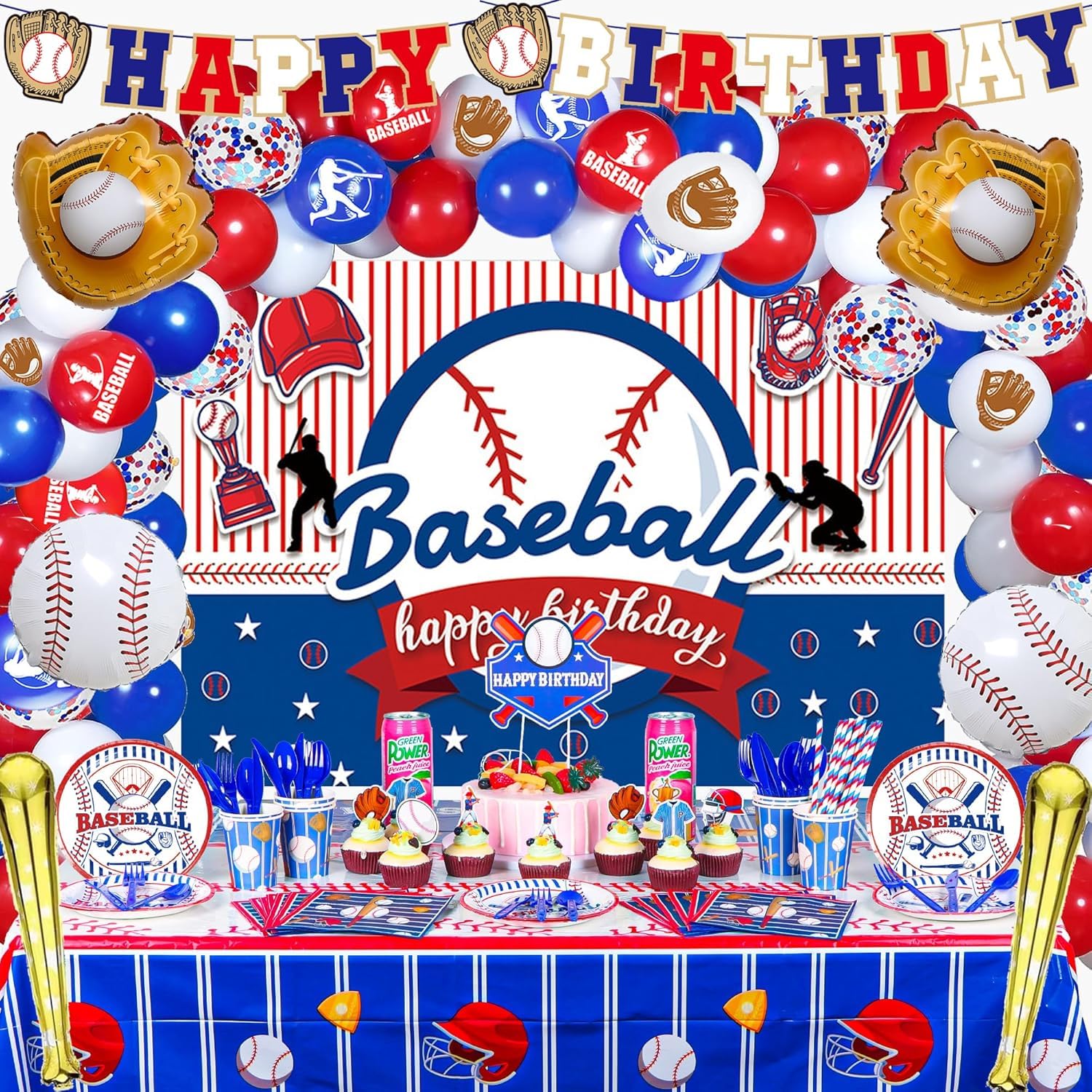 194 Pcs Baseball Birthday Party Decorations Set - Banner, Tablecloth, Balloons, Cake Toppers, Plates, Cups & Stickers for Kids Sports Themed Celebration | Perfect for Baseball Lovers, Team Parties & Backyard Birthday Decor