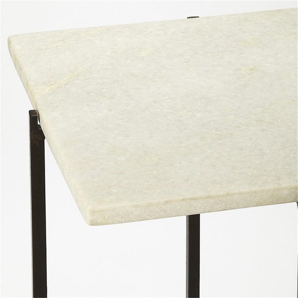 Home Square 12 Inch White and Black Marble End Table Set of 2 - Modern Side Table for Living Room, Bedroom, or Office Decor