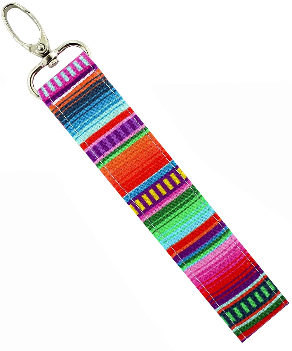 Colorful Mexican Serape Striped Keychain Wristlet & Lanyard for Keys - Durable Wrist Strap for Key Fobs, ID Badges, and Everyday Use