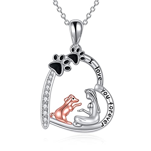 Silver dog and girl necklace