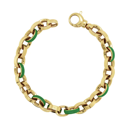 14K Gold & Enamel Round Link Bracelet for Women - Elegant & Durable Jewelry Gift for Birthday, Anniversary, or Special Occasions