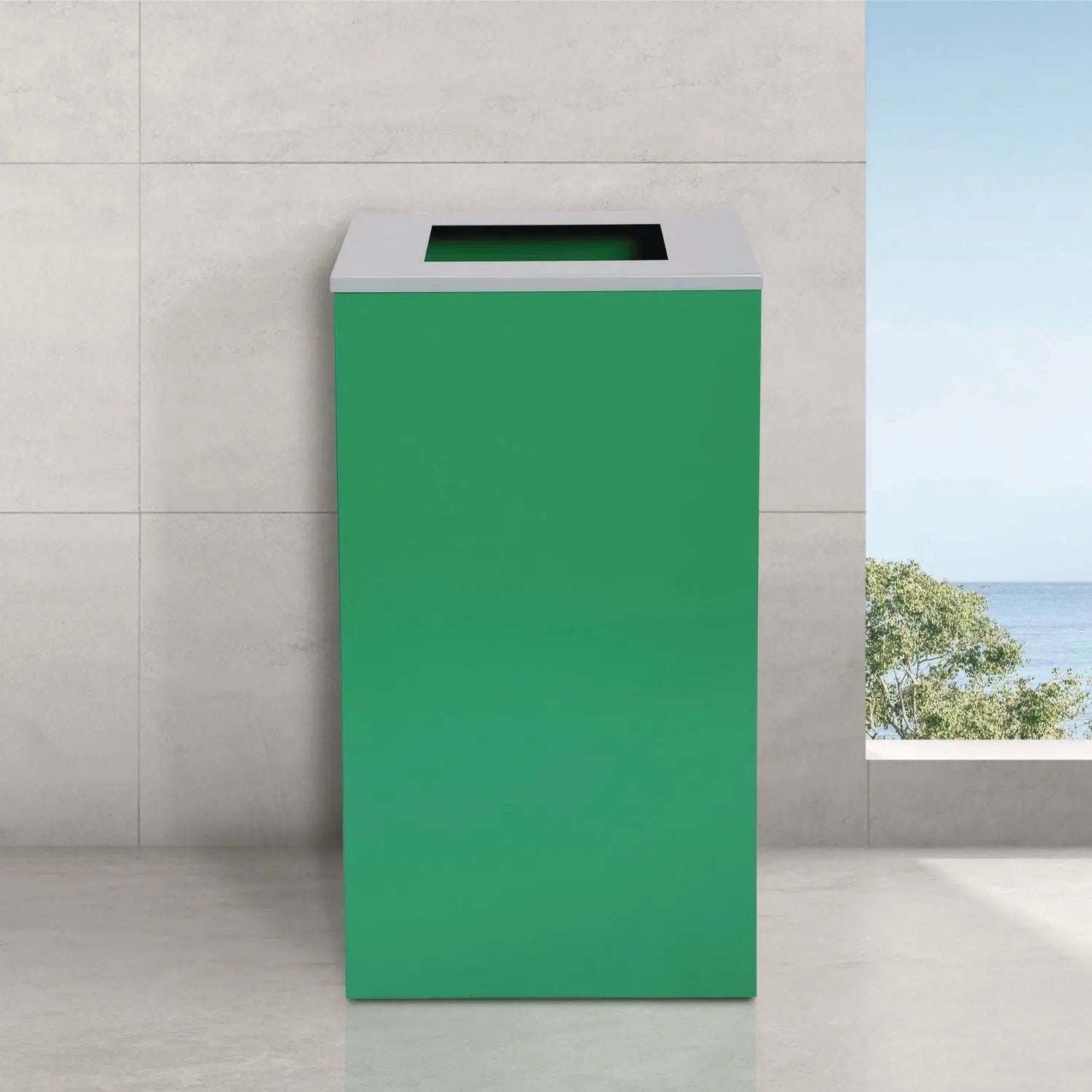 Alpine Industries 29 Gallon Steel Trash Can & Recycling Bin Set - Green Recycling Can & Black Trash Can with Square Lids for Kitchen, Office, or Outdoor Waste Management