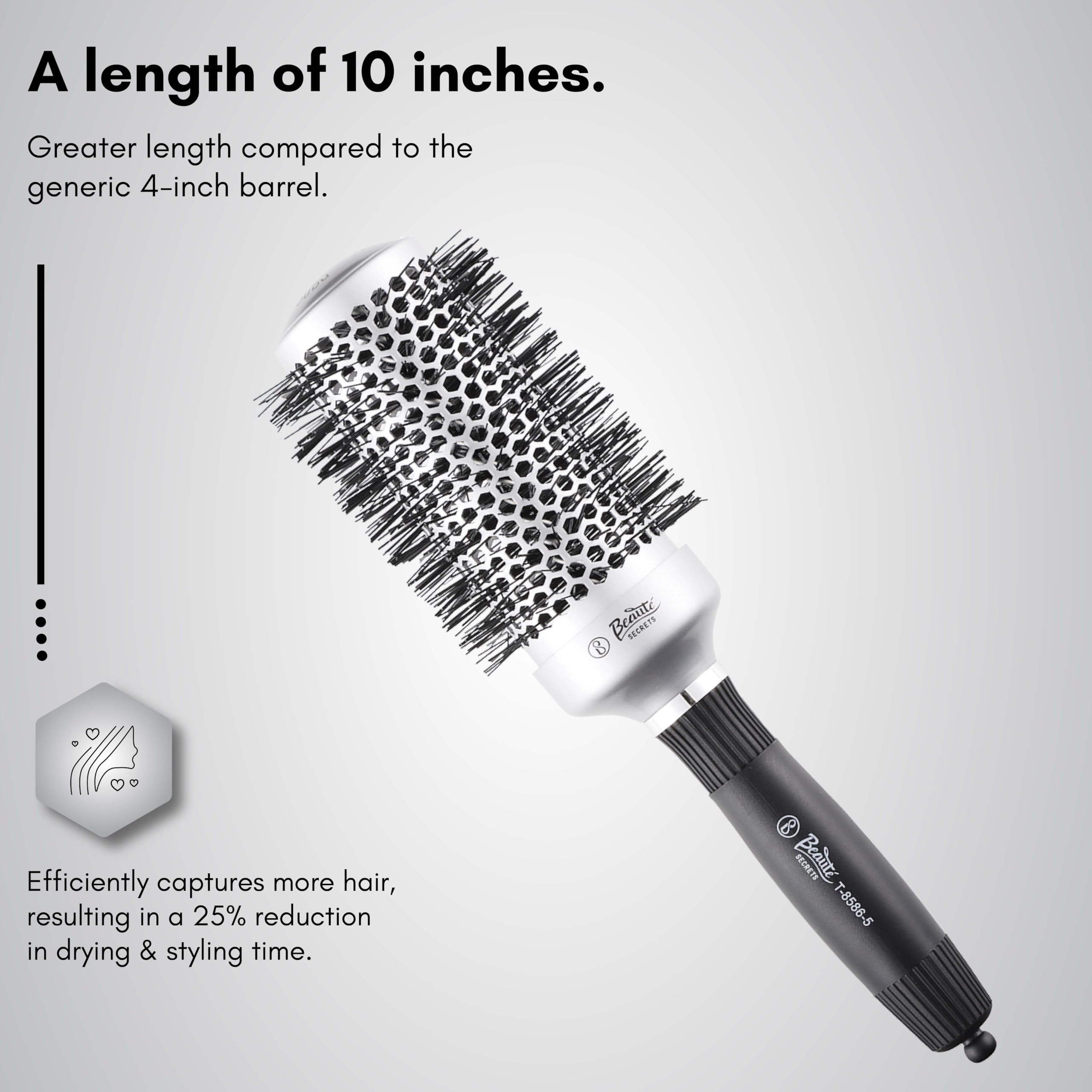 Beauté Secrets Round Hair Brush for Voluminous Curls - 2.5 Inch Hot Air Styling Brush with 1.5 Inch Barrel & Roller Comb - 44mm Hair Roller for Instant Volume & Heat Protection - Perfect for Salon-Quality Styling at Home or Travel