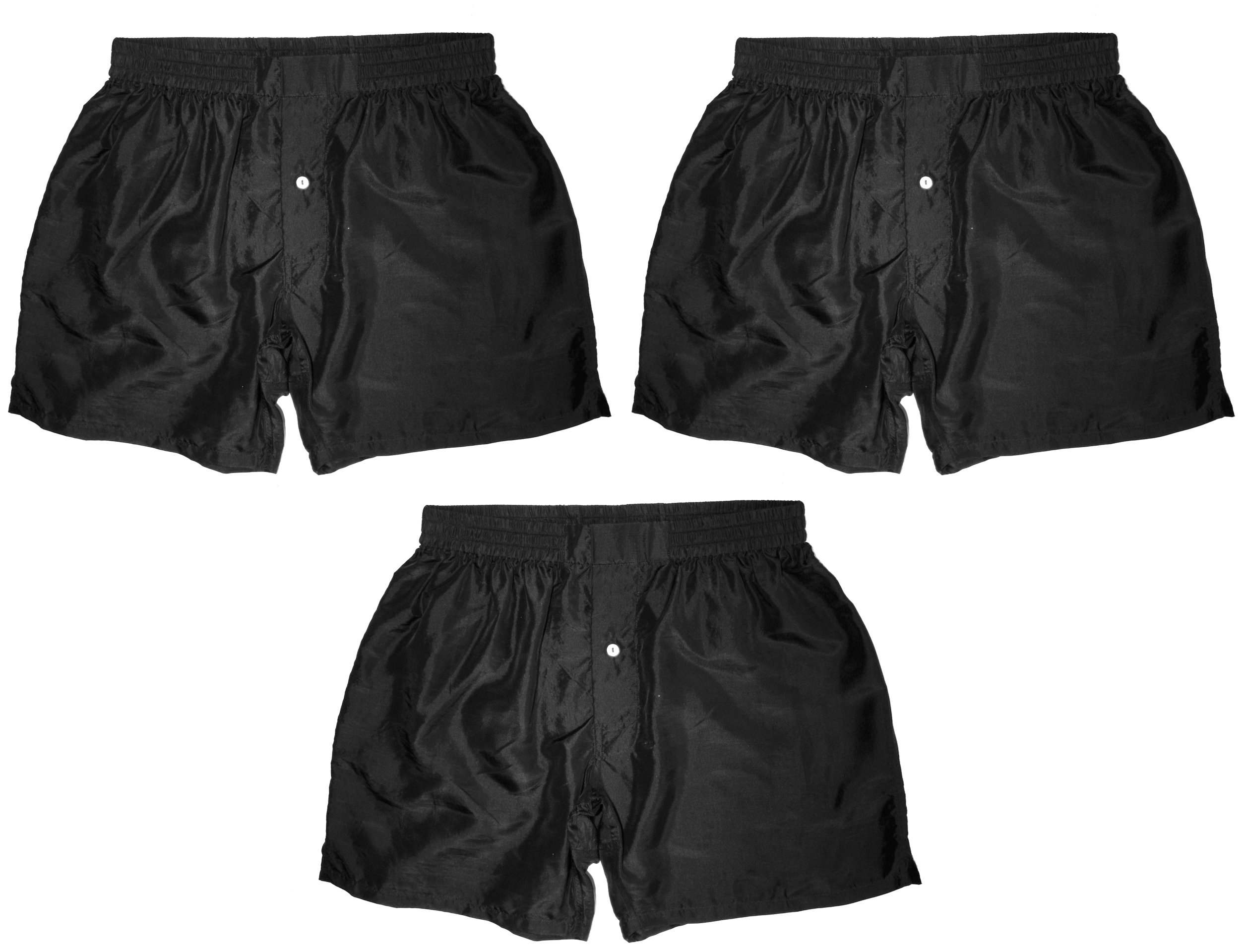 Premium Jet Black 100% Pure Silk Boxer Shorts for Men - 3-Pack (Sizes S-3XL, 30