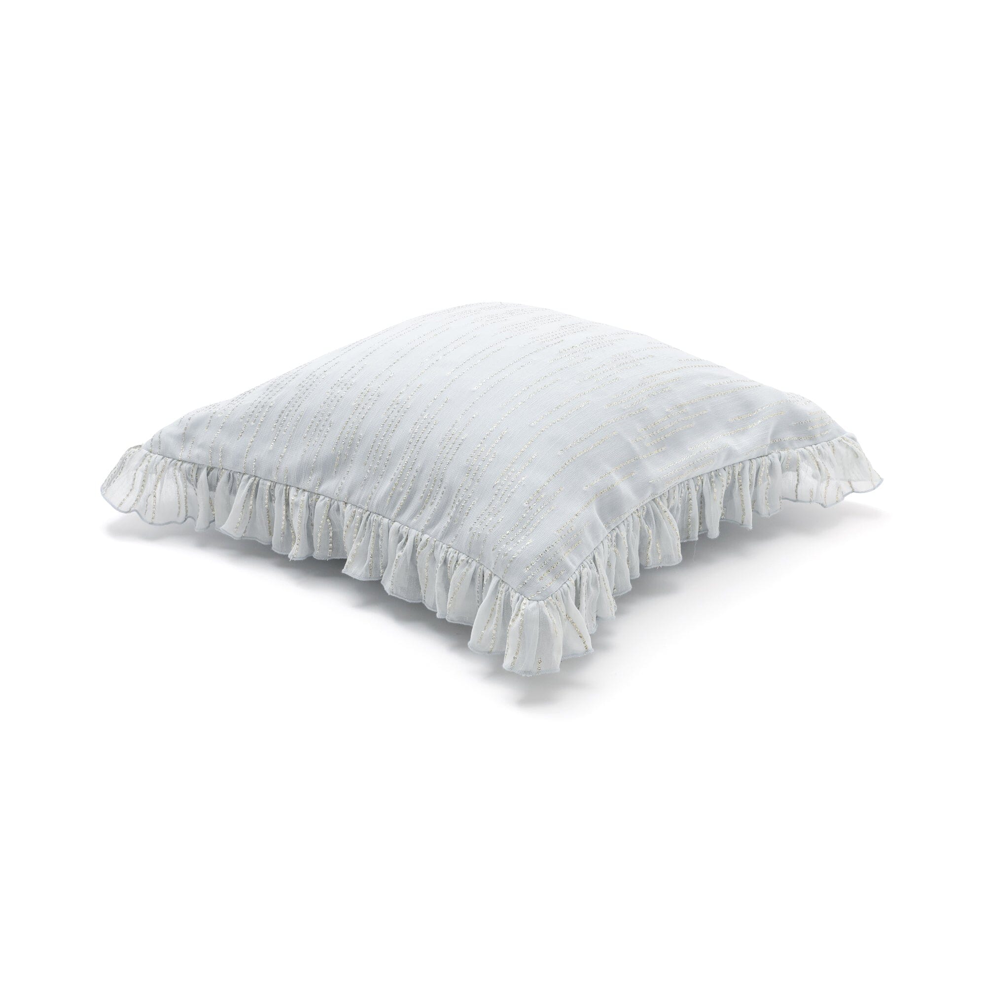 Frill Lurex Cushion Cover 18x18 Inches Light Blue - Decorative Throw Pillow Case for Sofa, Bed, Living Room & Home Decor
