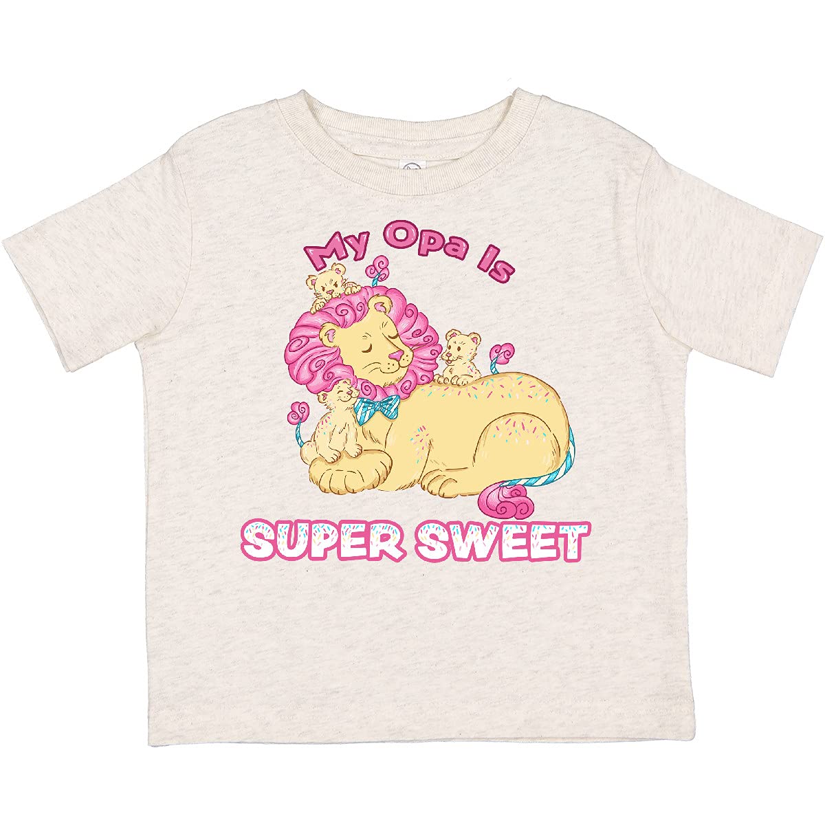 Inktastic My Opa is Super Sweet Cotton Candy Lions Toddler T-Shirt - Pink Cute Graphic Tee for Baby Girls & Boys, Soft Cotton Playwear for Grandparents Day & Family Outings