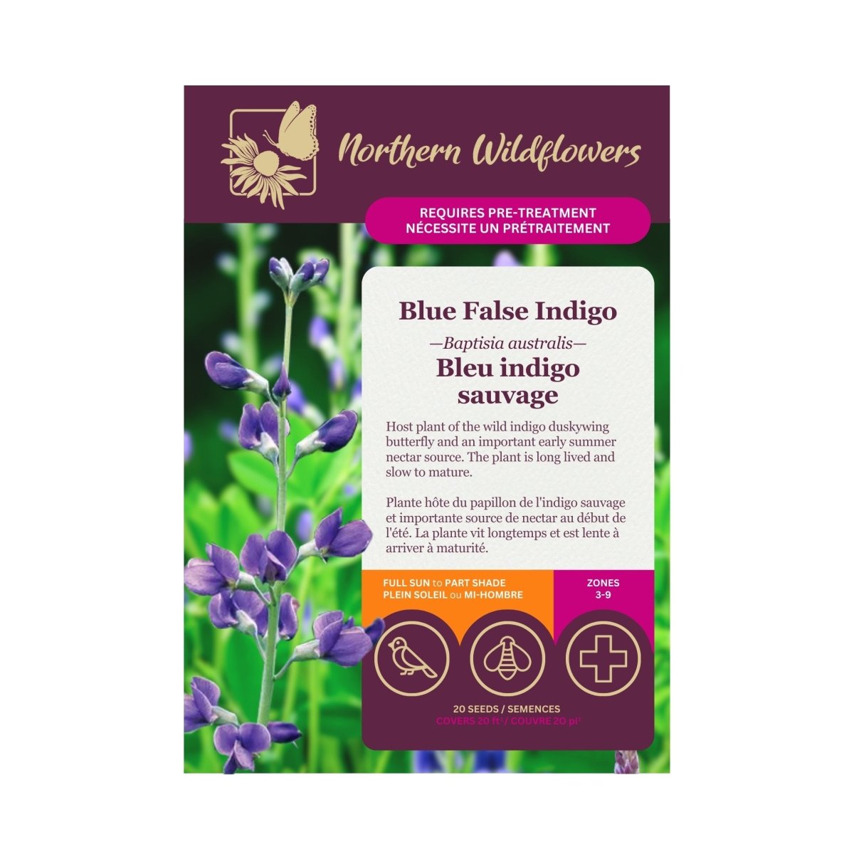 Blue False Indigo Seeds (Baptisia australis) - Native Wildflower Seeds for Pollinator Gardens, Landscaping & Erosion Control