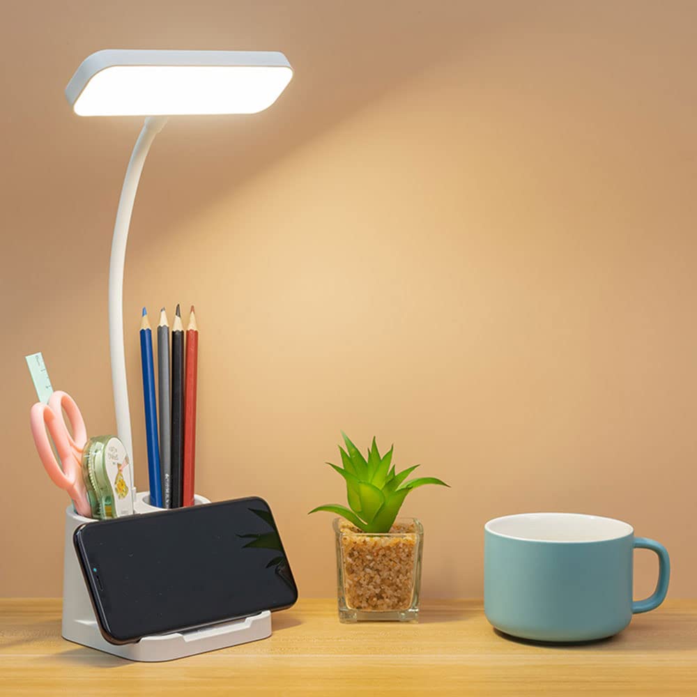 LED Desk Lamp with Touch Control & Stepless Dimming - 3 Color Modes, Pen Holder & Night Light - Adjustable Gooseneck Study Lamp for Home Office, Reading, Writing, and Nighttime Use