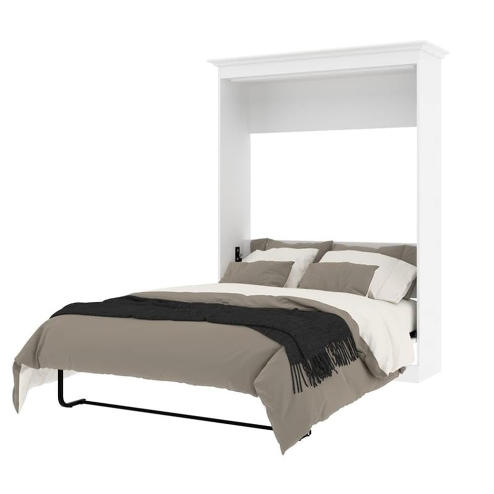 Modern Wood Queen Murphy Bed with Nightstands - Rustic Brown & White Finish - Space-Saving Wall Bed for Small Apartments, Guest Rooms & Home Offices