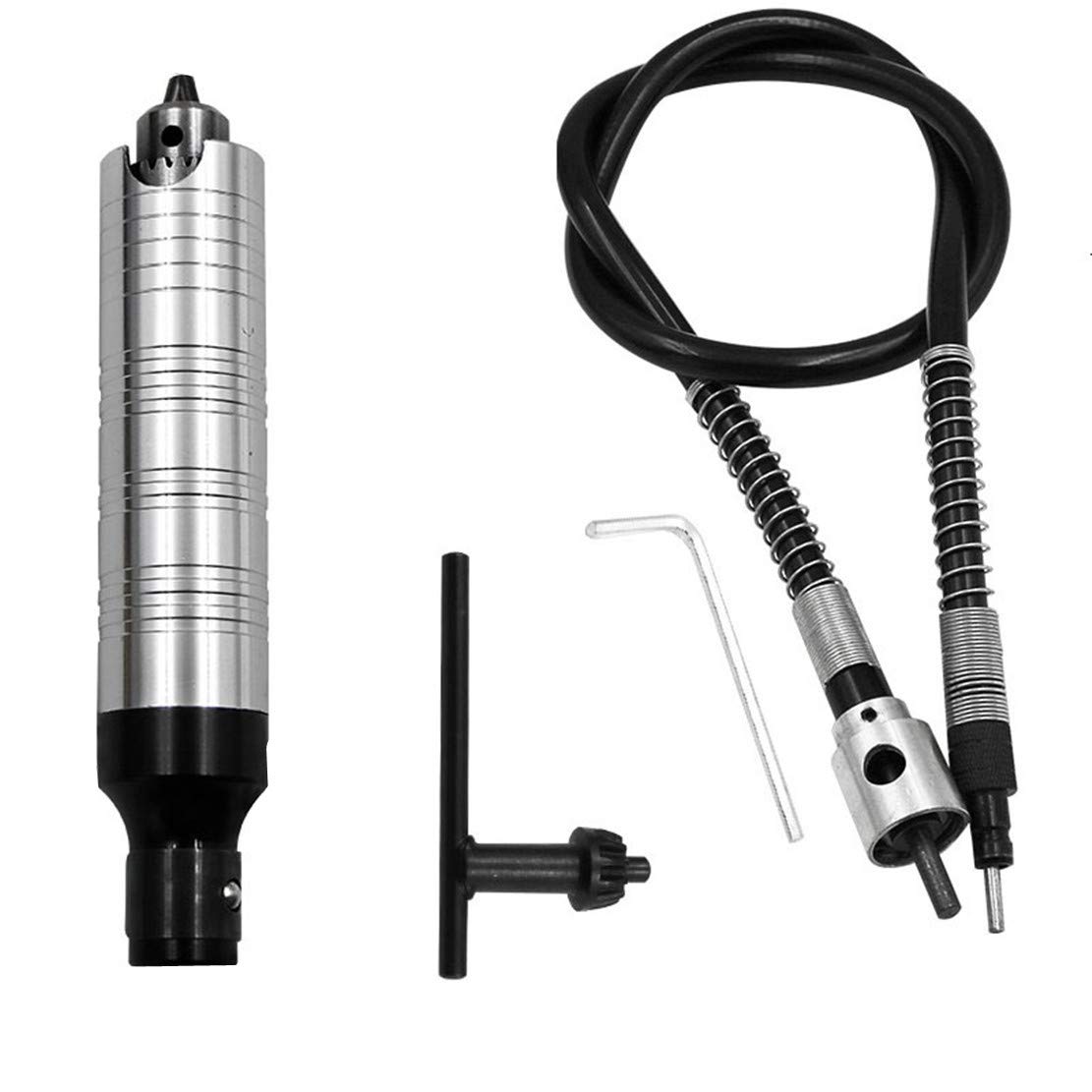 0.3-4mm Flexible Shaft Adapter Attachment for Rotary Tools - Compatible with Grinders & Drills - Includes Wrench (Rubber Flex Shaft, Silver) - Perfect for Jewelry Making, DIY Crafts & Precision Metalworking