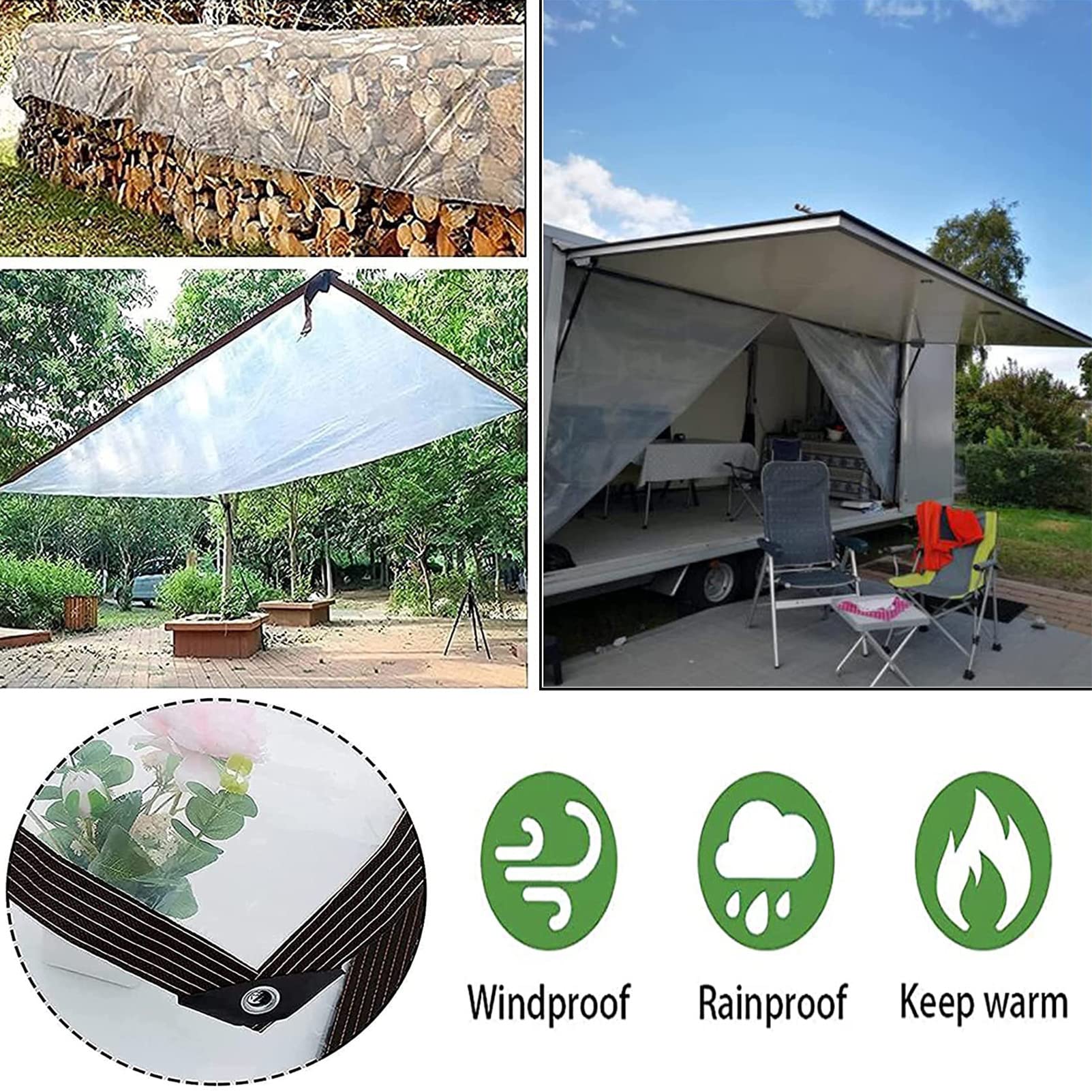 20x23ft Clear Heavy Duty Waterproof Tarpaulin - Transparent Poly Tarp with Reinforced Grommets for Greenhouse, Garden Cover, Patio Protection, Plant Shelter & Pet Hutch Roof - UV Resistant Outdoor Use