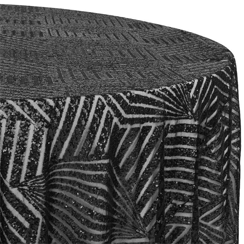 1 Pc Black Geometric Glitz Art Deco Sequin Round Tablecloth 120