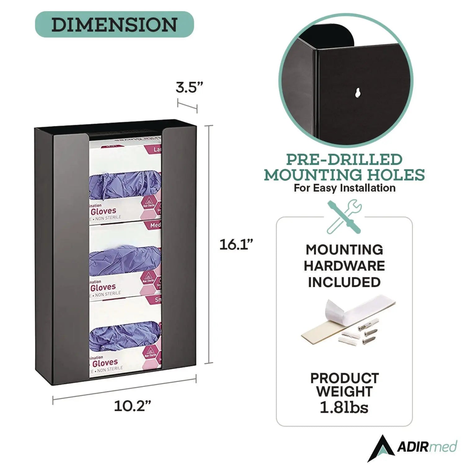 AdirMed Acrylic Glove Dispenser - Triple Box Capacity (10.2