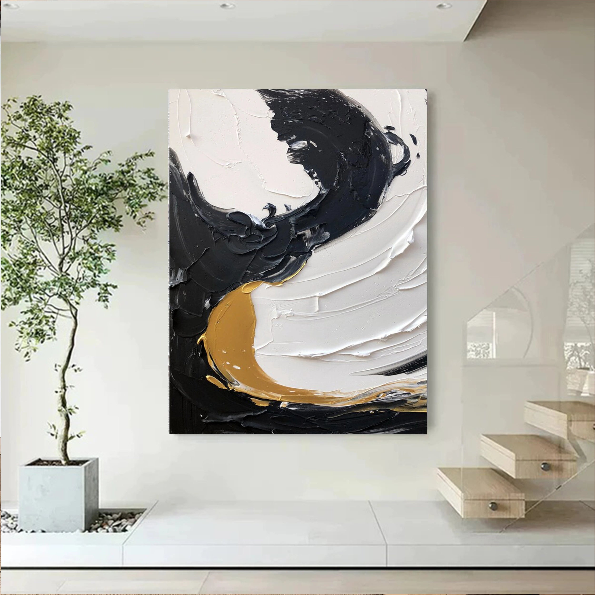 Black and White Textured Minimalist Wall Art Print #MZ069 - Modern Abstract Home Decor for Living Room, Bedroom & Office