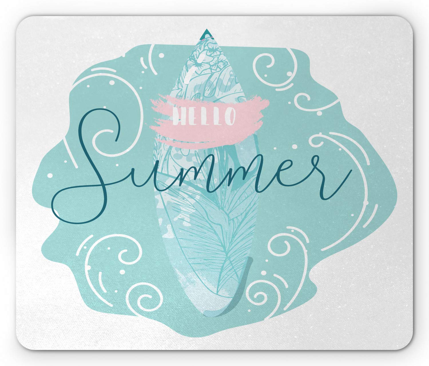 Ambesonne Hello Summer Mouse Pad - Abstract Curly Sea Surfboard Jungle Leaves Design, Non-Slip Rubber Base, Standard Size Rectangle Mousepad in Seafoam Pale Pink - Perfect for Office, Gaming & Home Computer Setup