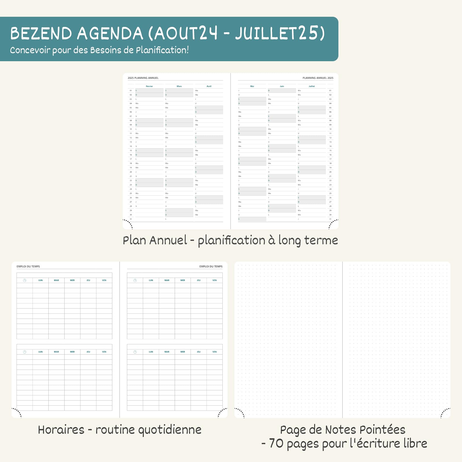 BEZEND 2024-2025 Weekly Planner A5 Size | August 2024 to July 2025 School Planner | Hardcover Academic Diary with 120gsm Thick Paper & Note Sections - Perfect for Students, Teachers & Office Professionals