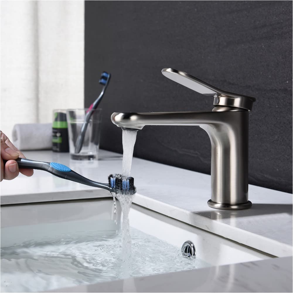NYCSUOANI Single Handle Bathroom Sink Faucet - Brushed Nickel Finish, Solid Brass Construction - Perfect for Vanity, Powder Room & Guest Bathroom Installation