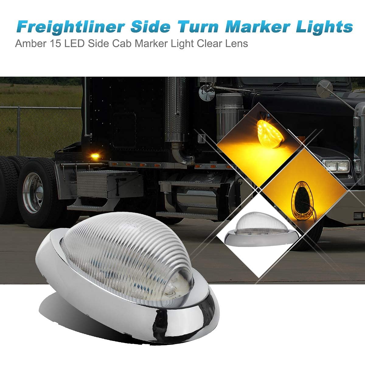 Freightliner Columbia LED Lights Kit - 5x Rectangle Amber Cab Roof Clearance Lights + 2x 5-7/8
