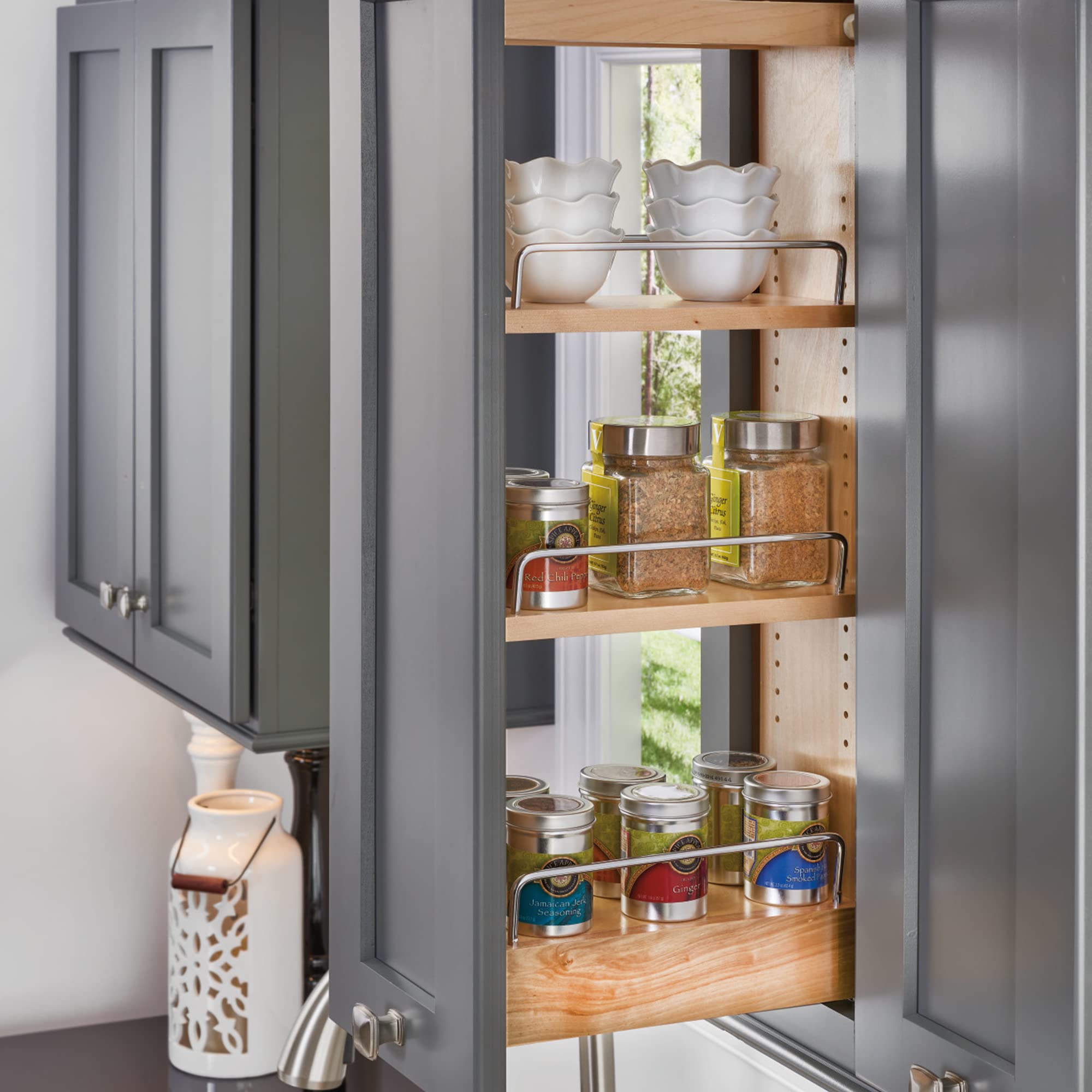 Rev-A-Shelf 5-Inch Pullout Kitchen Cabinet Organizer with Soft-Close Mechanism | Durable Wood Construction | Under-Sink Storage Solution | Perfect for Spices, Utensils & Cleaning Supplies (Model 448-BBSCWC-5C)