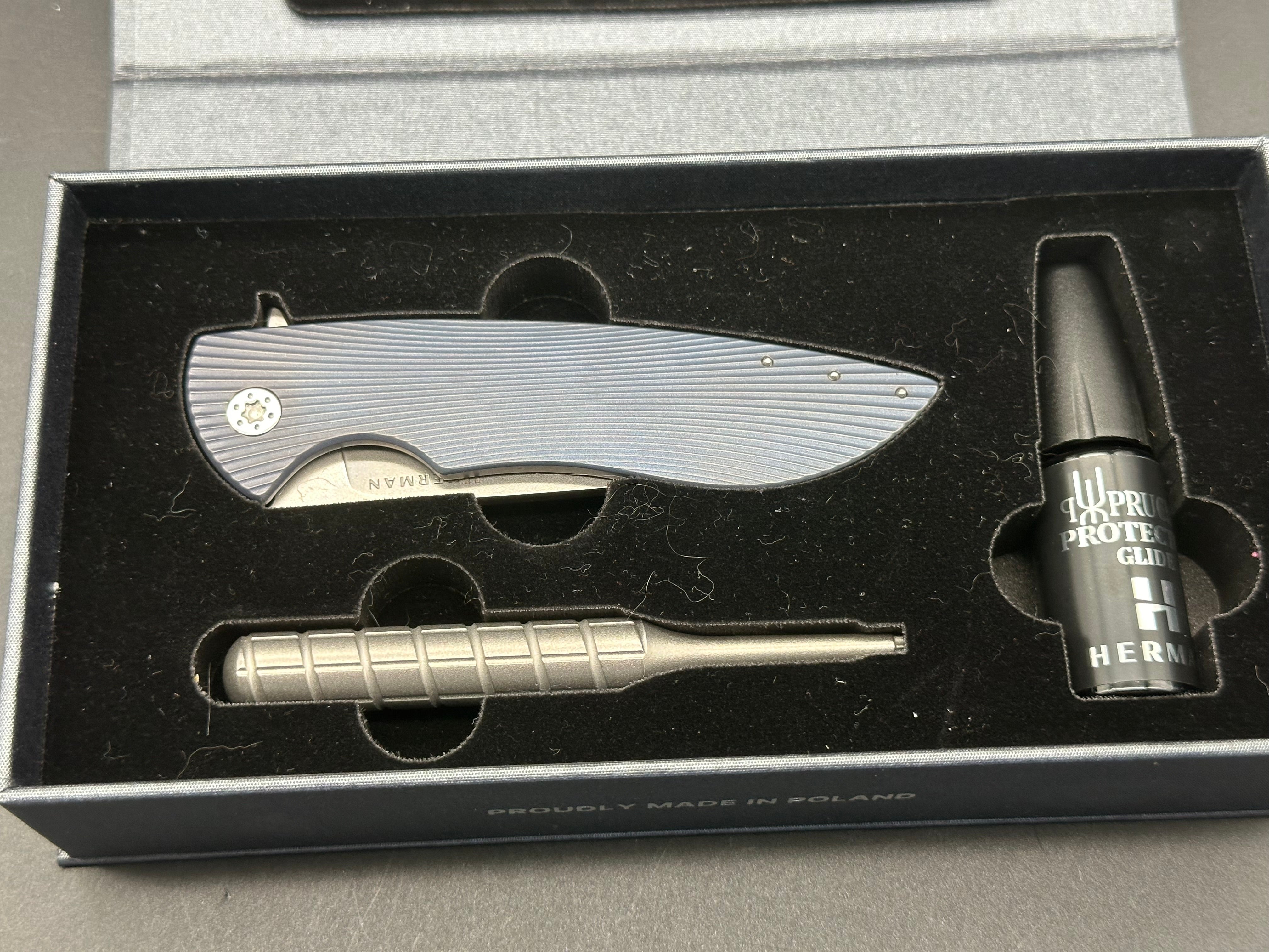 Premium Herman Sting Folding Knife - Blue Titanium Handle with RWL34 Stainless Steel Blade for Outdoor, Camping & EDC Use