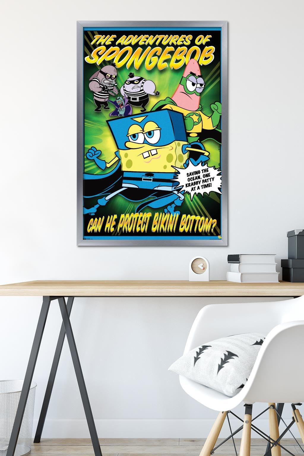 Nickelodeon Spongebob Funny Wall Poster - 22.375 x 34 Inches Silver Framed Decor for Kids Room, Living Room & Office | Cartoon Home Decor Gift