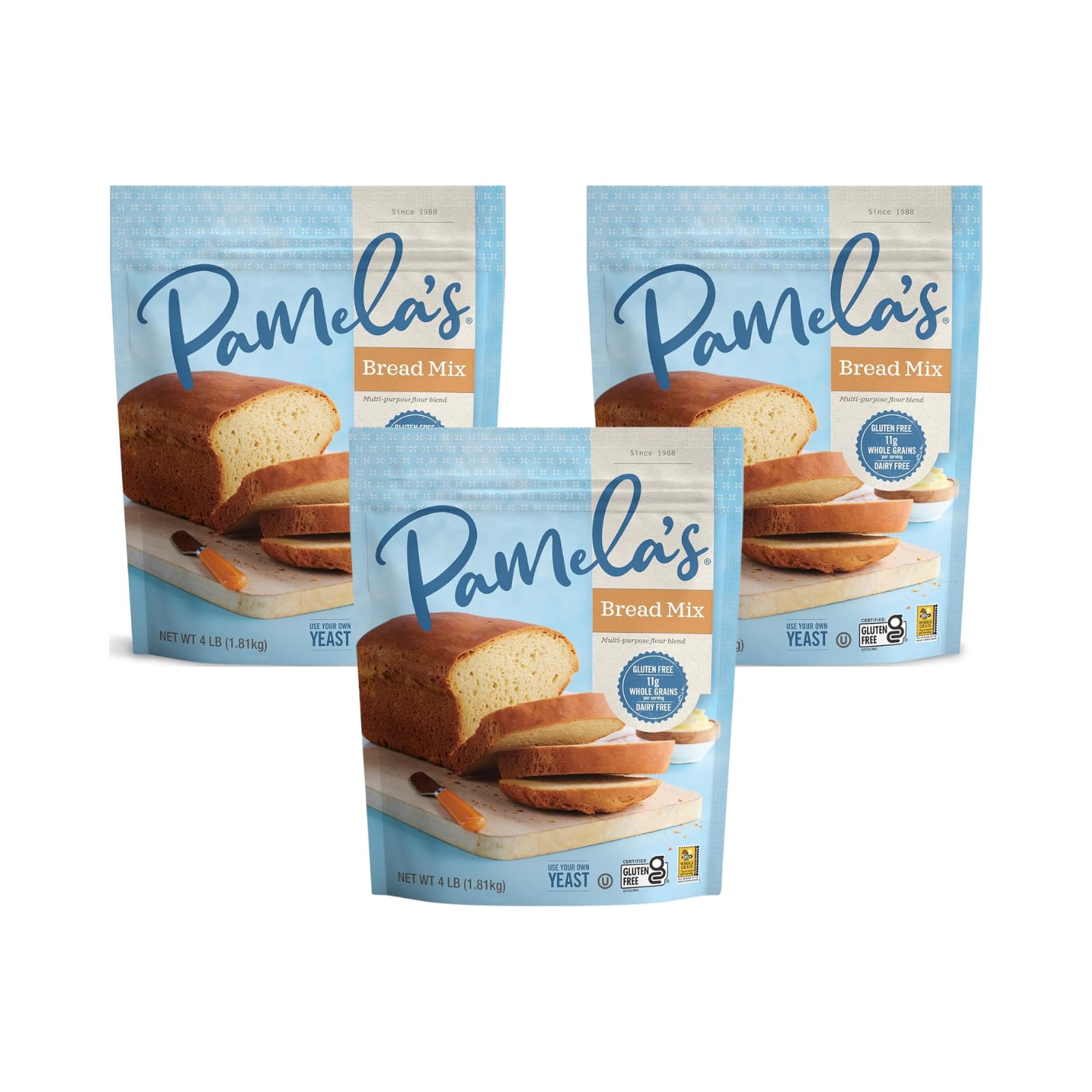 Pamela's Gluten Free Bread Mix Flour Blend - 4 LB (Pack of 3) | All-Purpose Baking for Bread, Muffins & Pancakes | Perfect for Celiac & Gluten-Free Diets