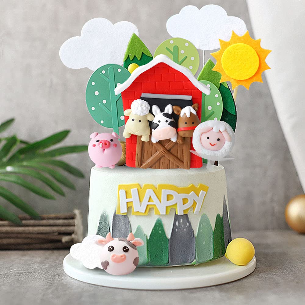 Jevenis Farm Animal Cake Toppers Set - Sheep, Cow & Pig Figurines for Birthday Cakes, Baby Shower Decorations | Adorable Edible Cupcake Toppers for Farm Theme Parties, 1st Birthday & Nursery Decor