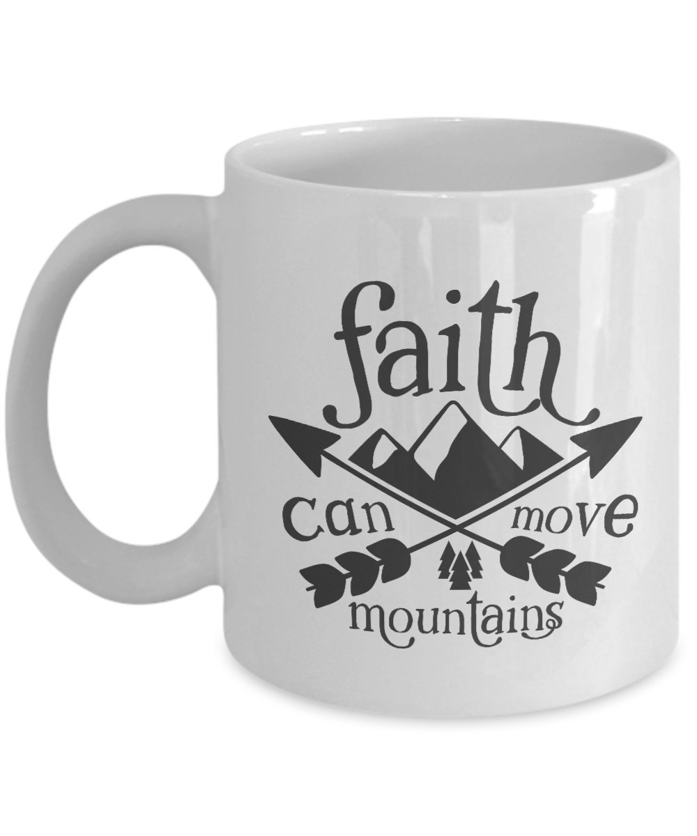Faith Can Move Mountains Inspirational Coffee Mug - Ceramic Travel Mug with Lid - Motivational Gift for Christians & Religious Friends - Perfect for Home, Office & Bible Study