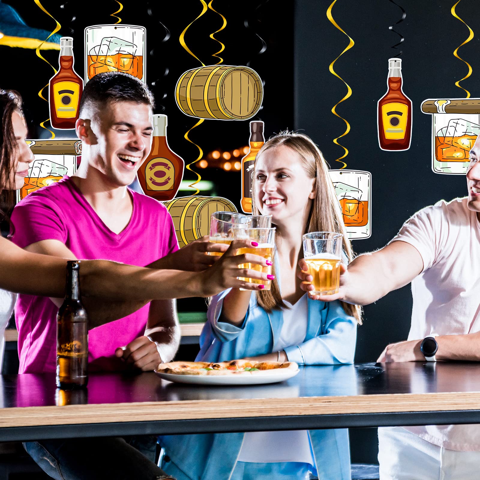 Spiral Whiskey Birthday Party Decorations for Men - Aged to Perfection Beer Theme Party Supplies - Cheers & Beers Hanging Swirls Streamers - 30th 40th 50th Birthday Decorations - Perfect for Bars, Man Caves & Whiskey Themed Celebrations