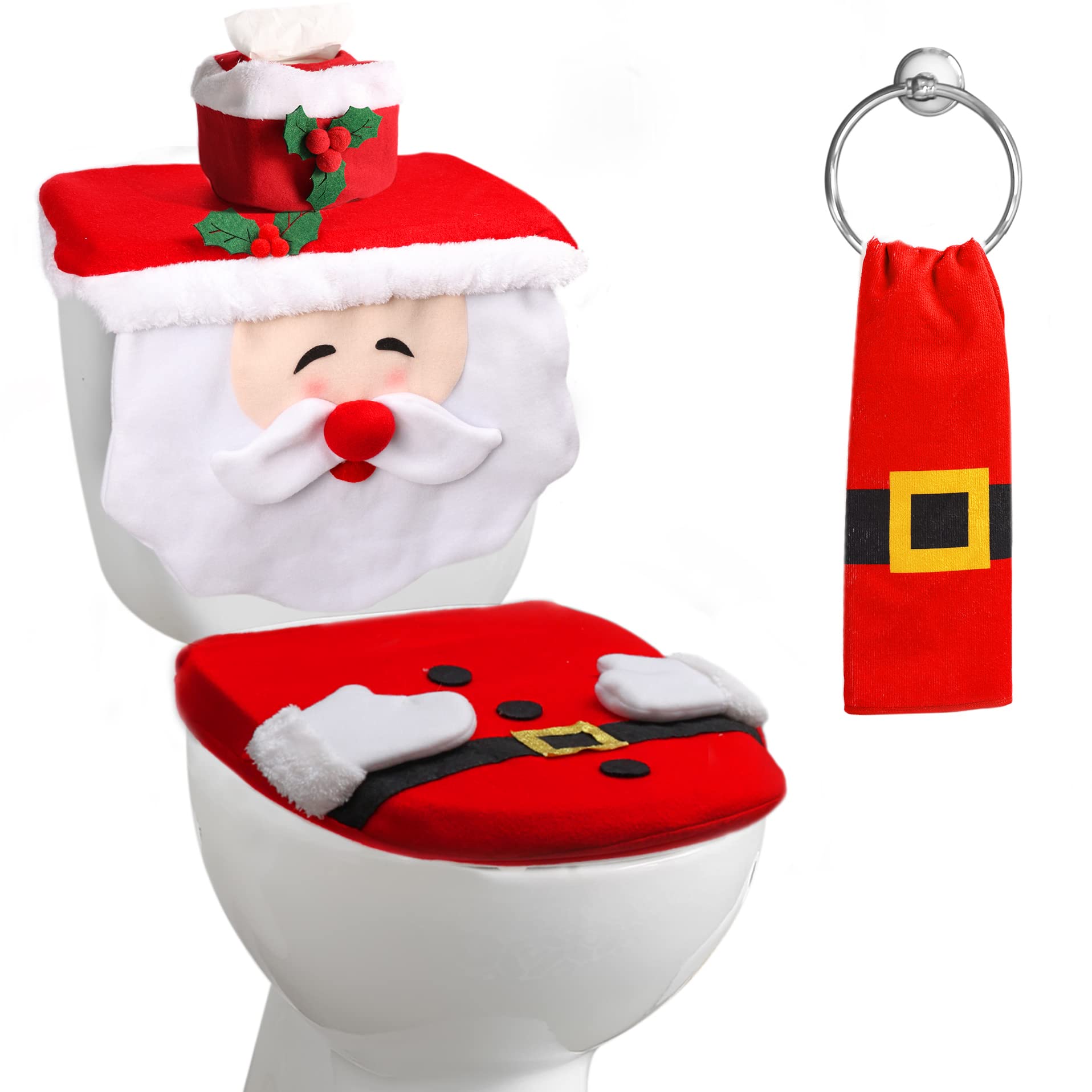 BL Ninfee Christmas Toilet Seat Cover & Towel Set - Festive Santa Design for Holiday Bathroom Decor - Perfect for Home, Party & Gift Giving