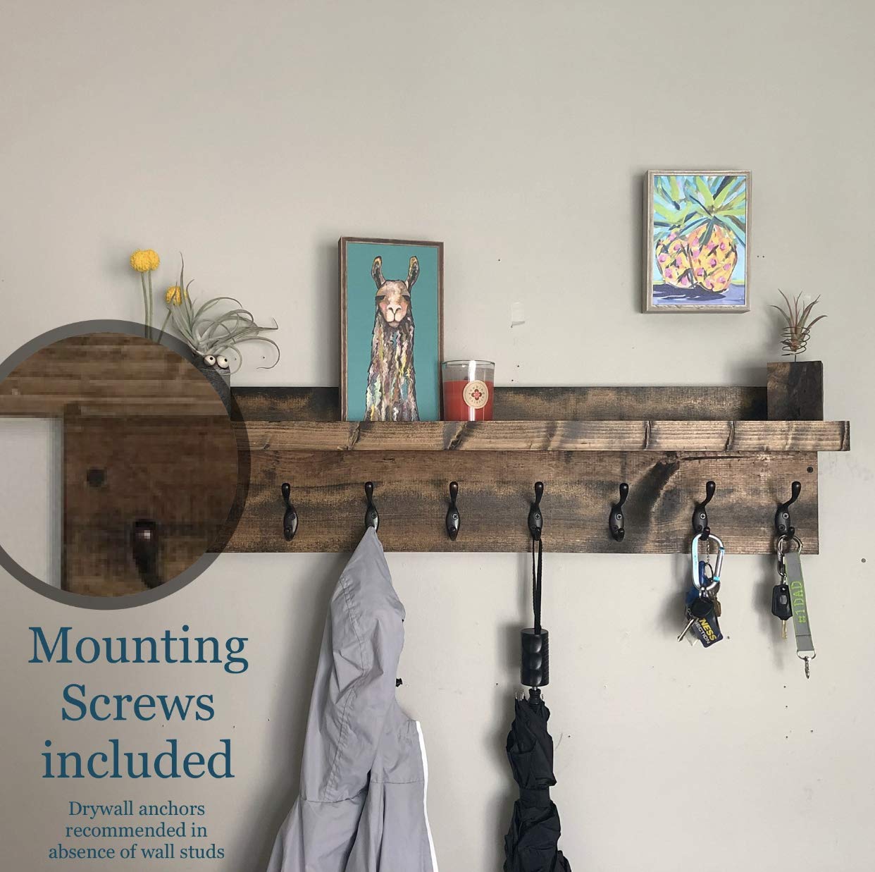 Wall Mounted Coat Rack with Shelf - Adjustable Length Entryway Organizer & Towel Hanger for Hallway, Bedroom or Bathroom Storage