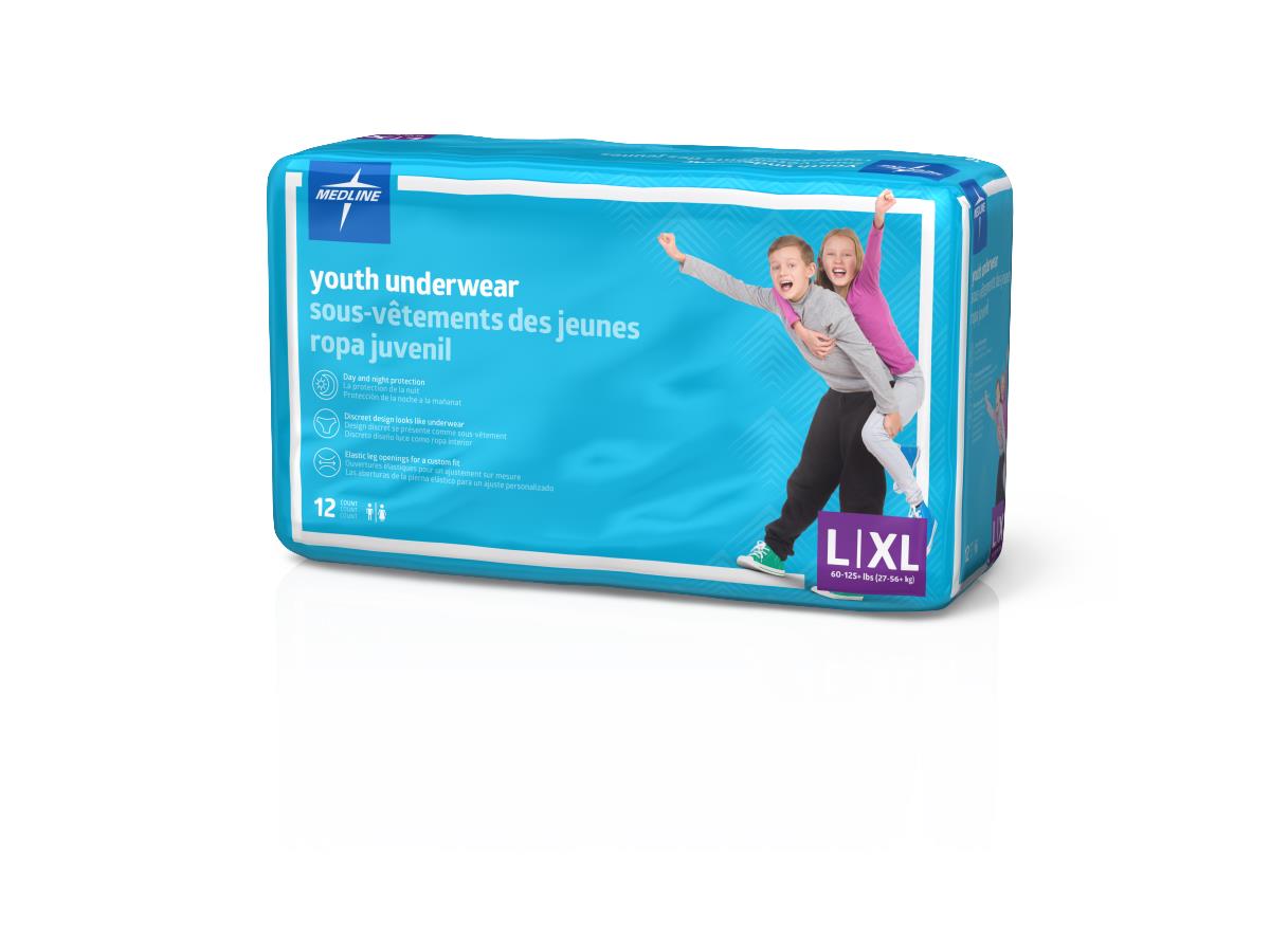 Youth Disposable Underwear for Kids 60-125 lbs - Soft & Breathable Protection Plus Underwear - Ideal for Travel, Potty Training & Overnight Protection (Bag or Case Options)