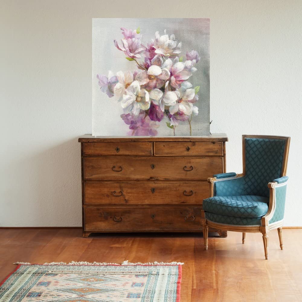 Botanical Wall Art Canvas - Sweet Magnolia Floral Painting by Danhui Nai | 22x22 Inch Bathroom & Bedroom Decor | Nature-Inspired Home Decor for Living Room, Office & Spa