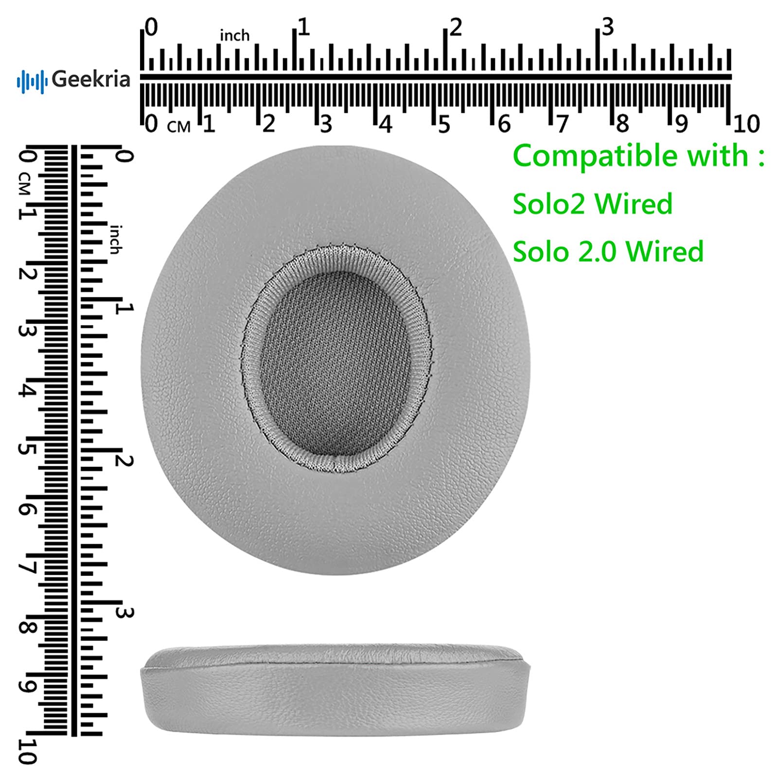 Geekria QuickFit Replacement Ear Pads for Beats Solo2 Wired & Solo2.0 Wired Headphones - Soft Grey Memory Foam Ear Cushions, Earpads & Ear Cups Cover Repair Parts - Perfect for Gaming, Music & Travel Comfort