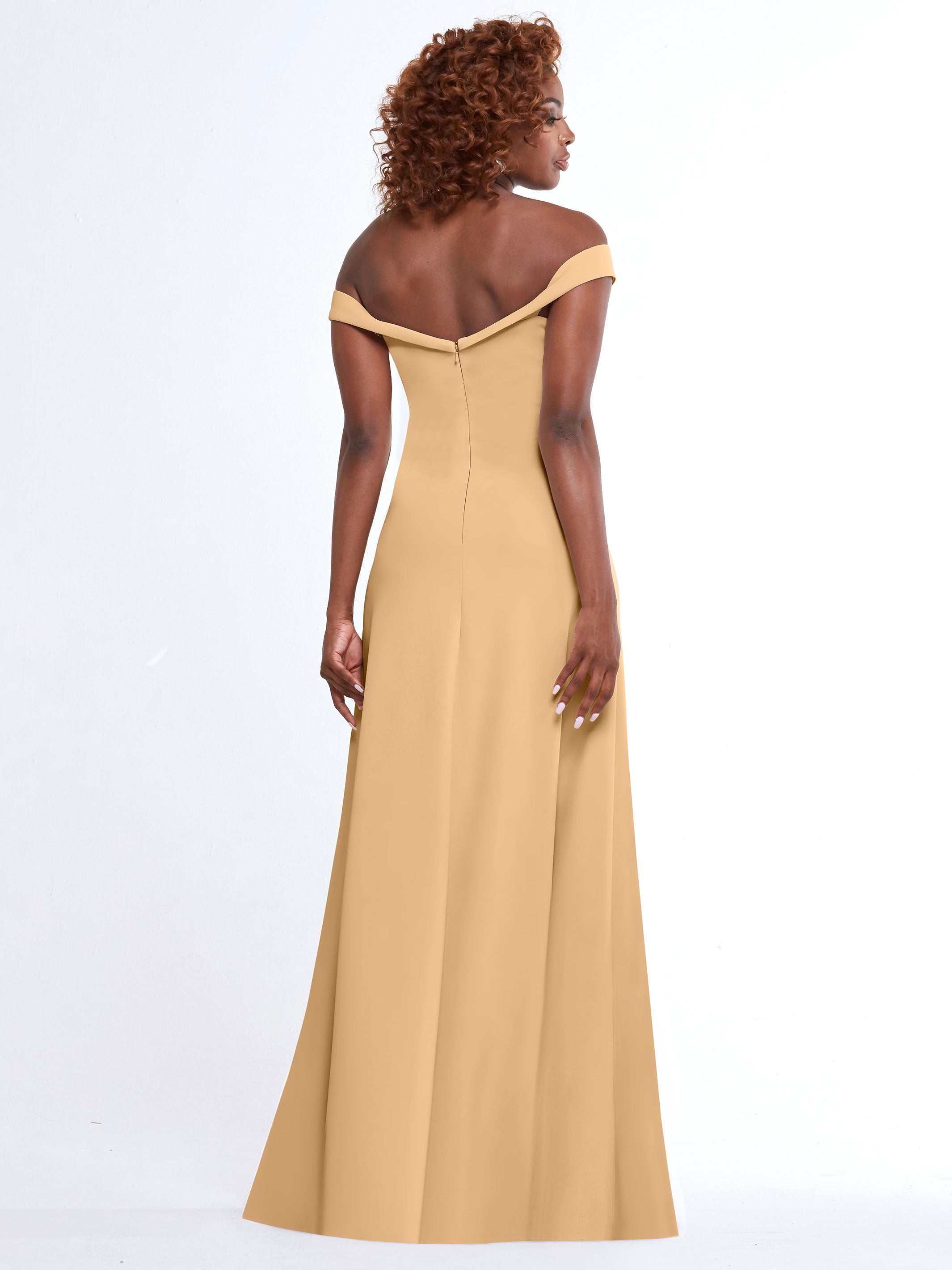 Elegant Off-The-Shoulder Double Knit A-Line Bridesmaid Dress 83050 - Perfect for Weddings, Formal Events & Special Occasions