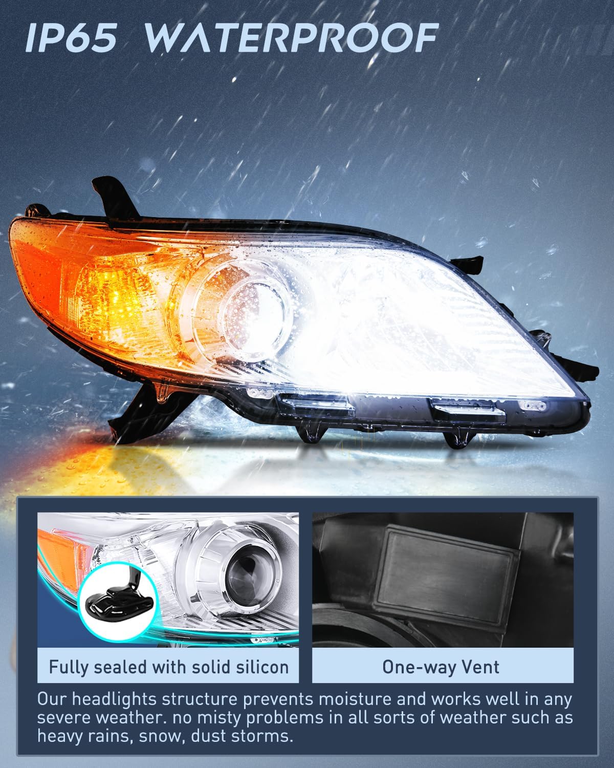 Toyota Sienna Headlight Assembly (2011-2020) - Chrome Housing with Amber Reflector & Clear Lens - Perfect for Night Driving and Foggy Conditions