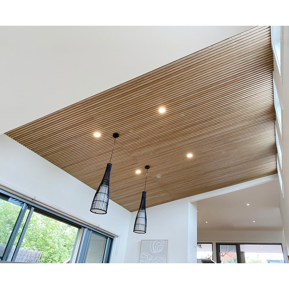 WOODFLEX Flexible Acoustic Wood Slat Panel - 3 Sided Oak Veneer on Light Grey - 2700mm x 600mm - Soundproof Wall Panels for Home Theater, Office & Studio Decoration