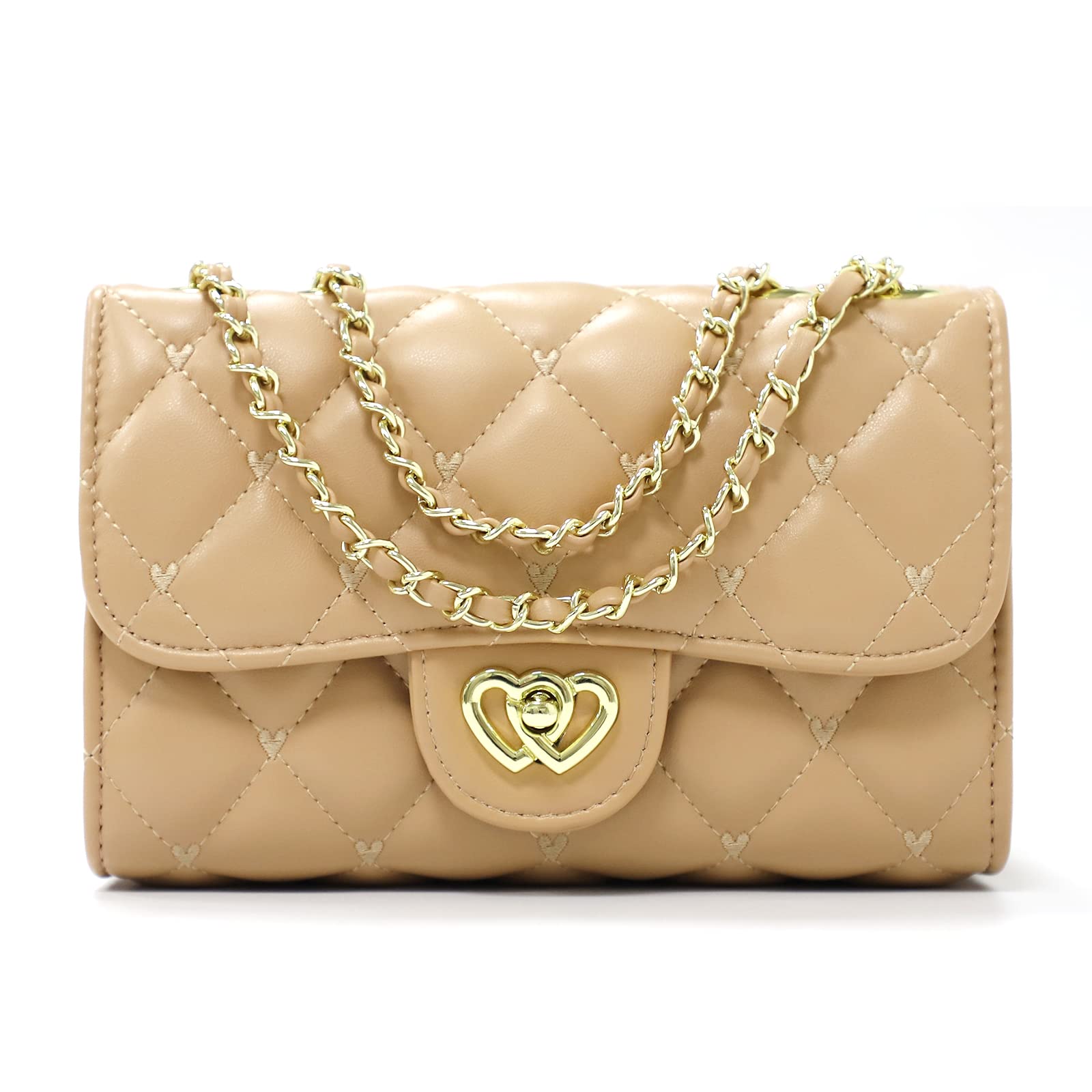 LINNO Women's Leather Crossbody Bag with Heart-Shaped Quilted Design - Stylish Shoulder Purse for Everyday Use, Travel & Date Night