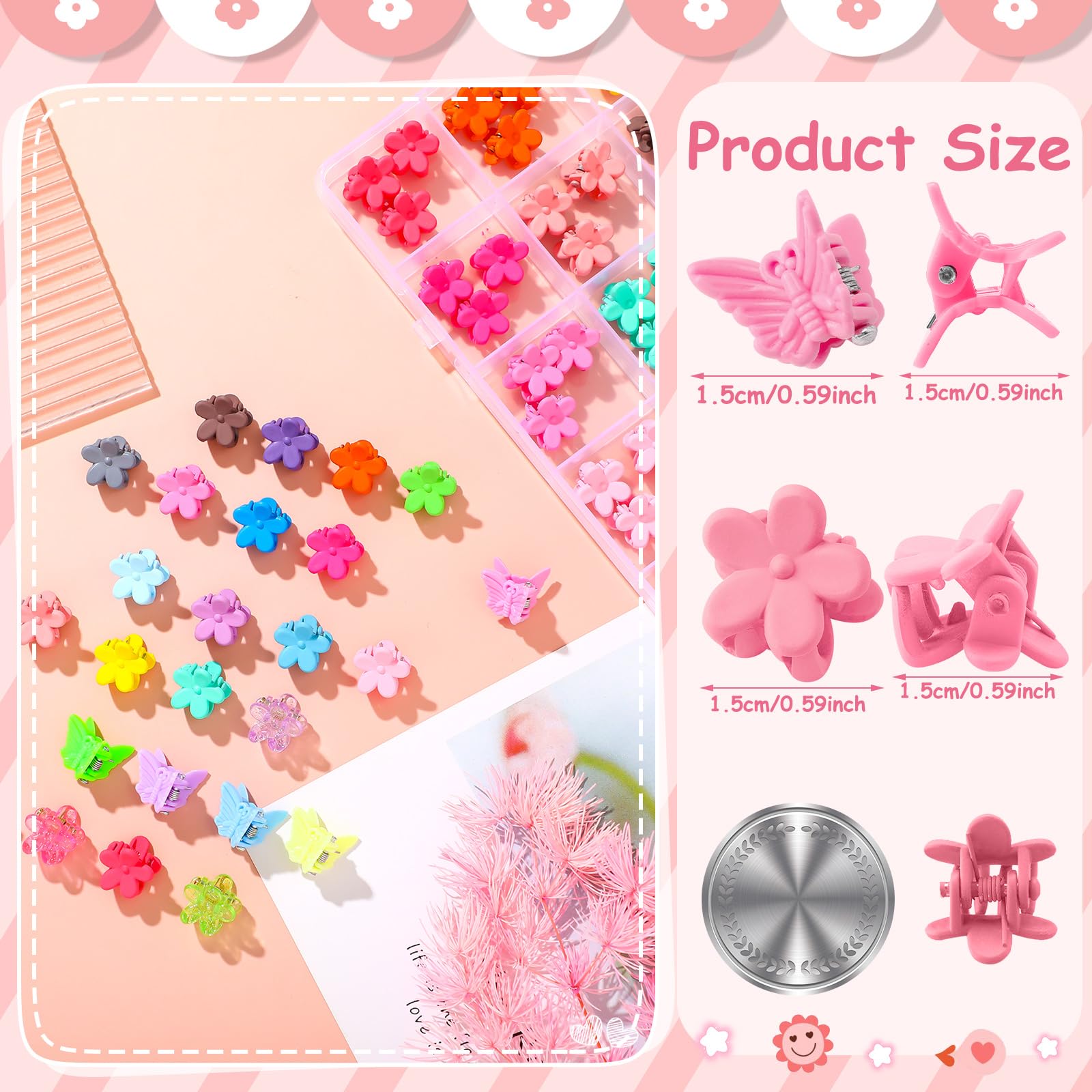112 Pcs Baby Hair Clips Set - 28 Color Mini Flower & Butterfly Hair Accessories for Girls & Toddlers - Small Claw Clips with Organizer Box - Cute Hair Bows for Daily Use, Parties & Photo Shoots