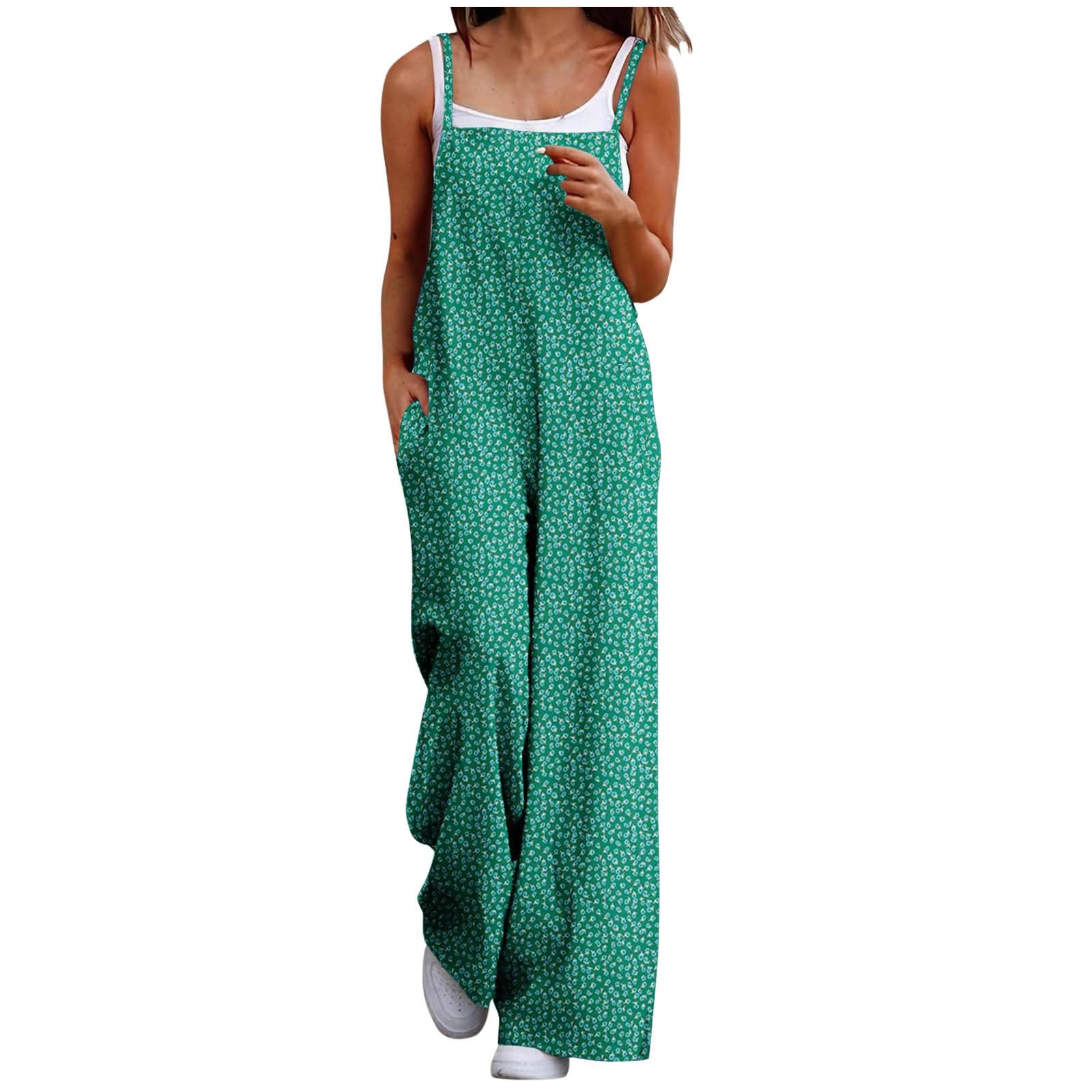 Women's Wide Leg Loose Jumpsuit - Sleeveless Romper with Pockets | Casual Summer Outfit for Beach Vacation, Travel & Streetwear