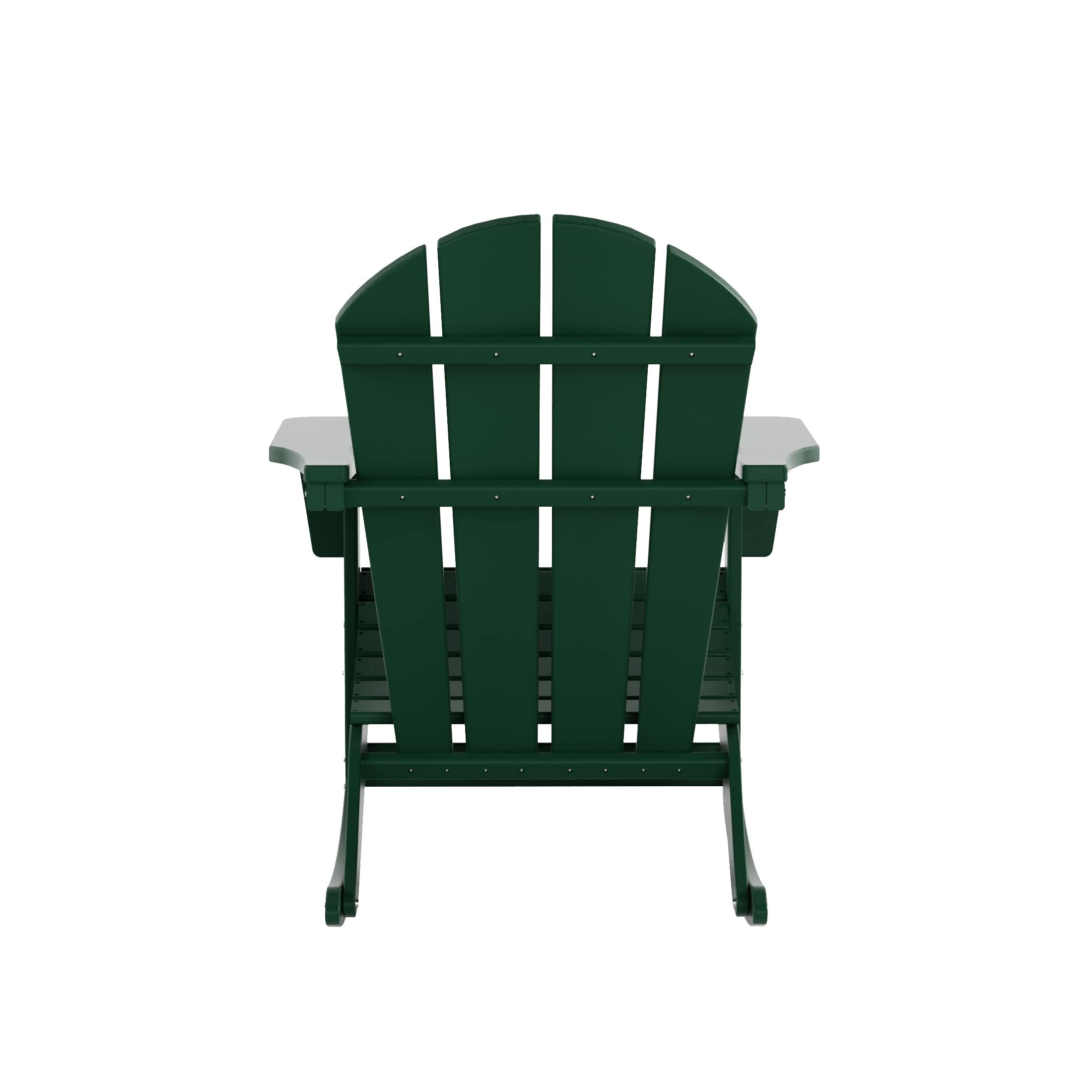 WO Home Furniture 3-Piece Patio Rocking Chair Set - Classic Outdoor Adirondack Rocker Chairs & Table in Dark Green - Perfect for Backyard, Garden, and Porch Relaxation