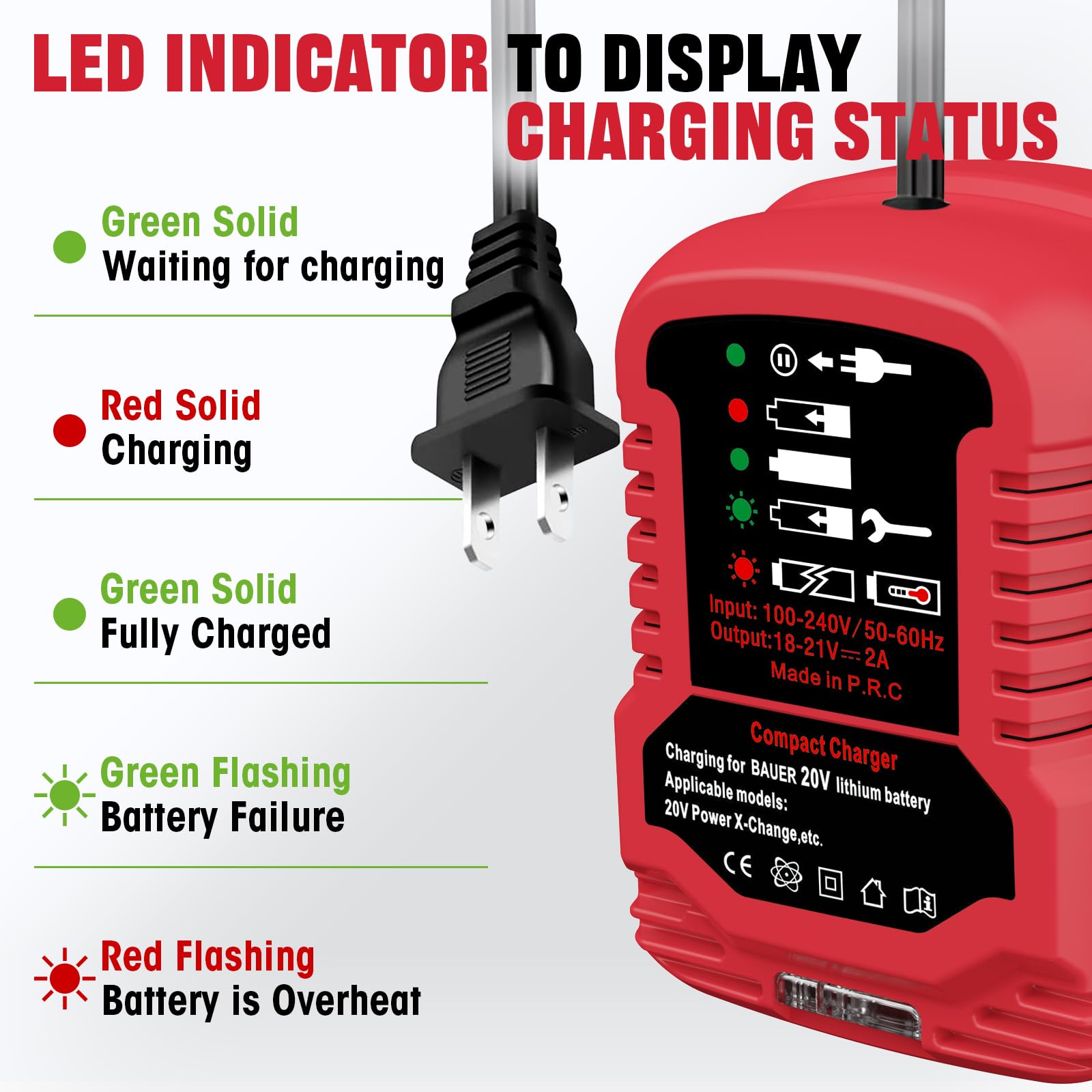 Bauer 20V Hyper.max Lithium Ion Battery Charger Replacement - 1701C-B 20V Compact Mini Charger (Battery Not Included) - Perfect for Cordless Power Tools, DIY Projects & Home Improvement