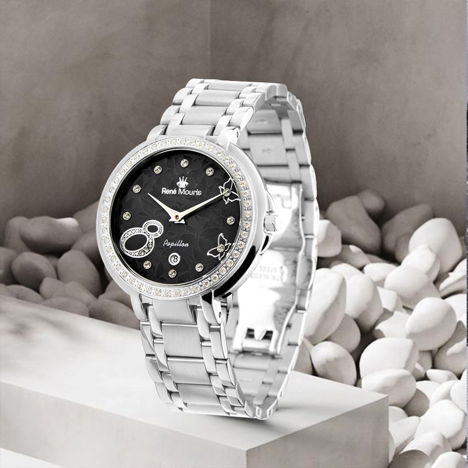 René Mouris Papillon Women's Luxury Watch - 36mm 316L Stainless Steel Case, Sapphire Coated Crystal, 50M Waterproof - Elegant Dress Watch for Business, Party & Everyday Wear