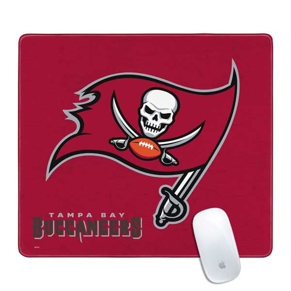 Skinit Medium Gaming Mouse Pad - Officially Licensed NFL Tampa Bay Buccaneers Distressed Design | Non-Slip Rubber Base, Waterproof, Stitched Edges | Perfect for PC, Laptop, Office & Gaming Setup