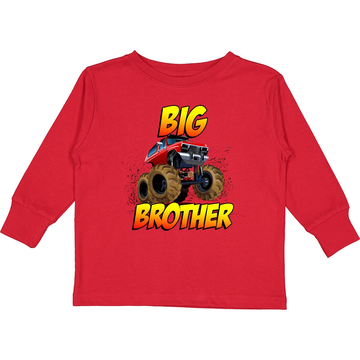 Inktastic Big Brother Monster Truck Toddler Long Sleeve T-Shirt - Cute Boys' Graphic Tee for Playdates, Birthday Gifts & Family Outings