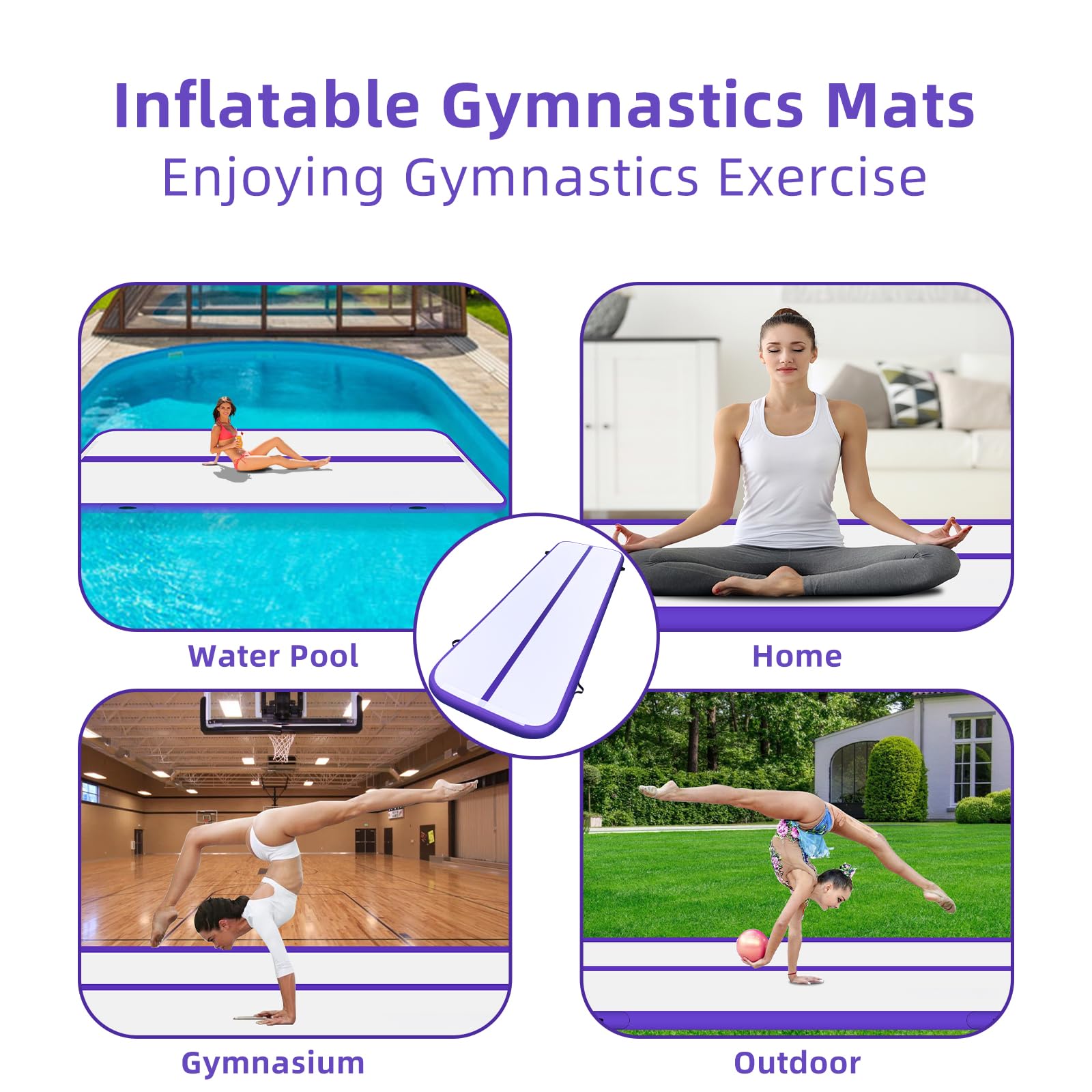 10ft 13ft 16ft 20ft Inflatable Air Gymnastics Mat - Thick 4 Inch Tumbling Track with Electric Pump for Home Gym, Yoga, Training & Outdoor Water Play - Perfect for Kids, Adults & Fitness Enthusiasts