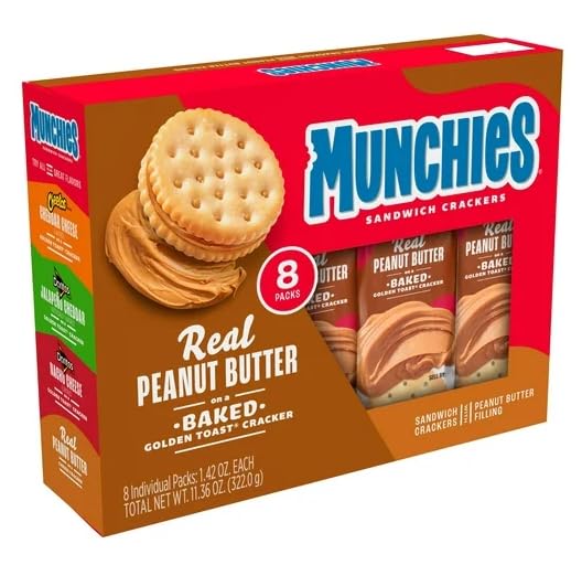 YOLOMOLO Peanut Butter Sandwich Crackers - 8 Pack (1.42 oz Each) with Free White Plastic Spoon & Bookmark Gift - Perfect for School Lunches, Office Snacks, and Travel