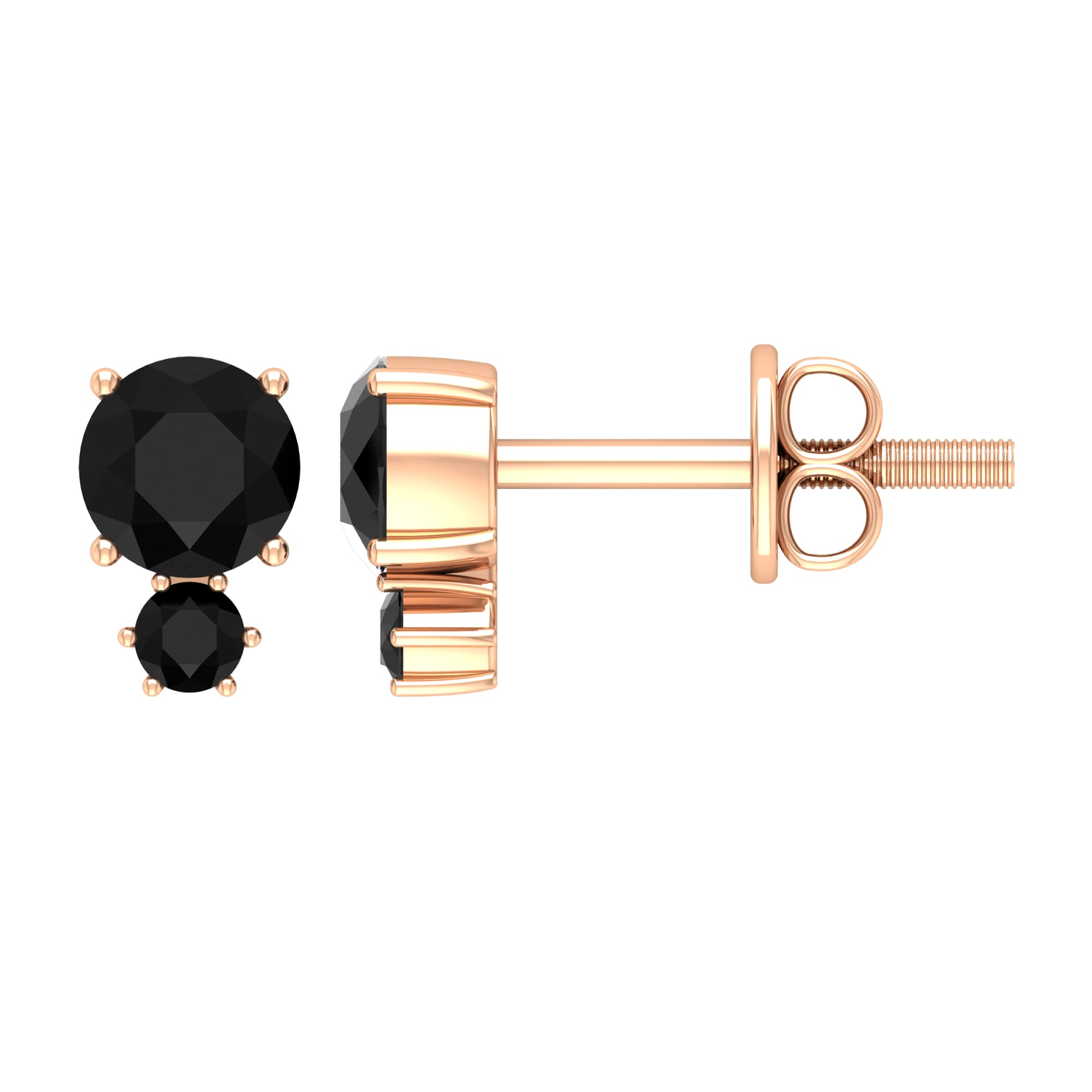 3/4 CT Black Spinel Stud Earrings for Women - 14K Solid Gold Minimalist August Birthstone Jewelry - Perfect for Everyday Wear, Gifts & Special Occasions